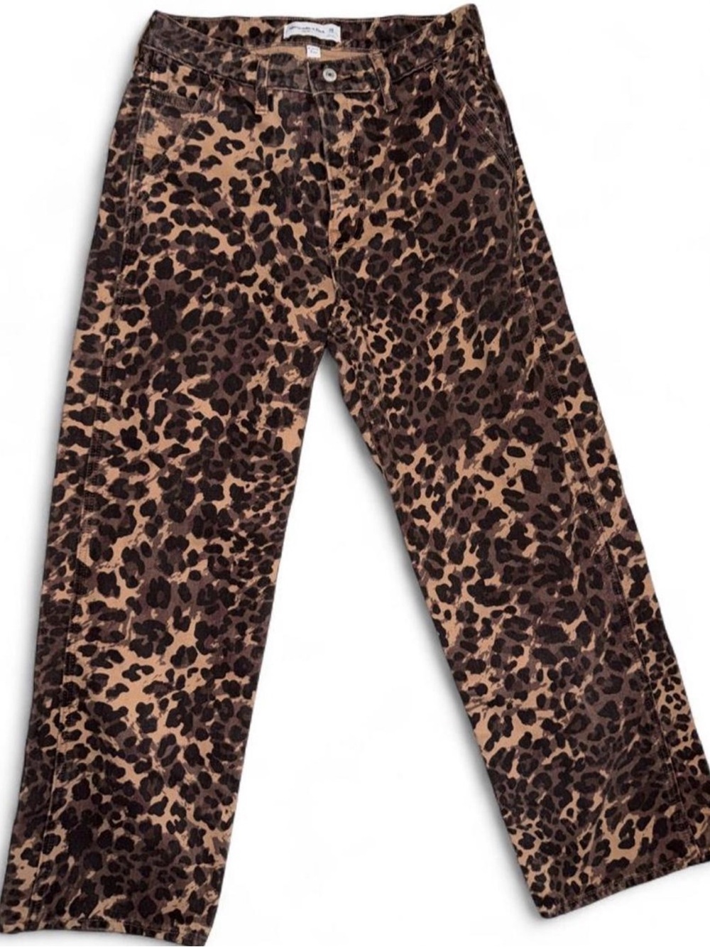 Abercrombie & Fitch Leopard Print Straight Leg Jeans - Brown/Black